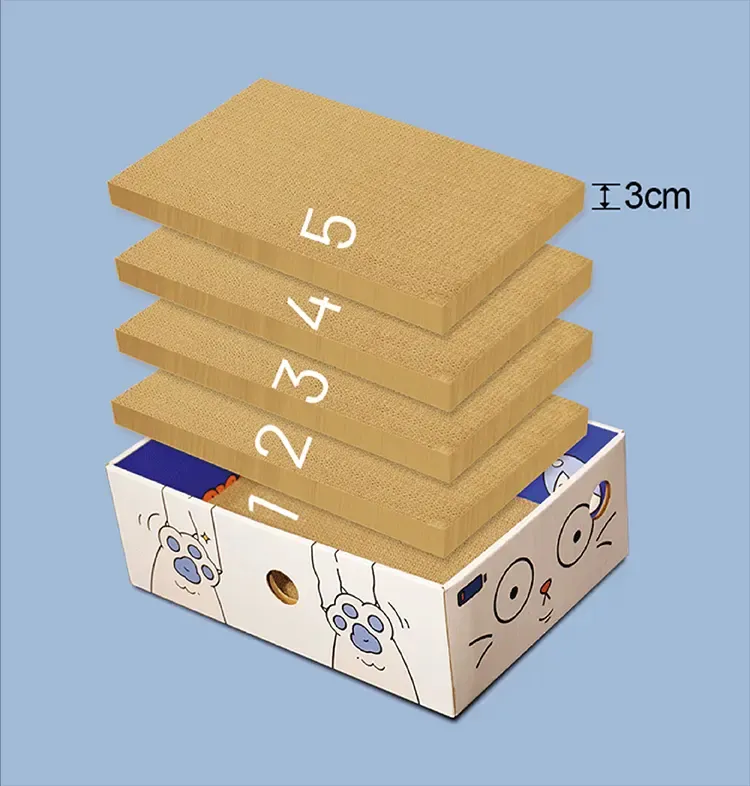 ألعاب القطط المنزلية صندوق من الورق المقوى قابل للطي لوحة للخدش مع 5 قطع للتبديل رأس خدش قطة قابلة للعكس