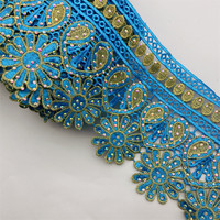Dentelle africaine en polyester brodée de fleurs 3D, largeur 12 cm, tricot doré