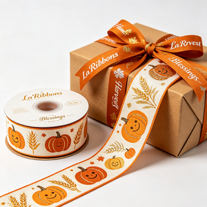 Ruban GRACE RIBBON en polyester/coton infroissable, ruban gros-grain de 1-1/2 pouce, motif géométrique imprimé feuille d'or, simple face - Product Image 1