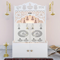 Temple Hindou Mandir Pooja Blanc Autoportant en Bois avec Portes pour la Maison