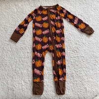 Romper Bayi Anak Unisex Rajutan Kain Kasual Musim Gugur Custom, Motif Barat Populer, Bahan Bambu 200-220gsm, Resleting Dua Arah