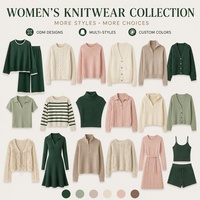 Ensembles Pulls en Maille Deux Pièces Hiver Décontractés pour Femme, Couleurs Unies, Col Croisé, Vente en Gros