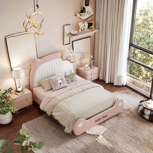 Juegos de muebles de cuero con diseño de cama Hello Kitty modernos y elegantes, almacenamiento para niños, tapicería de madera blanda de varios tamaños para el hogar y el Hotel - Product Image 1