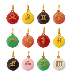 Elegantes dijes <span class=keywords><strong>de</strong></span> esmalte DIY con <span class=keywords><strong>los</strong></span> 12 signos del zodíaco: diseño realista <span class=keywords><strong>de</strong></span> grano <span class=keywords><strong>de</strong></span> chocolate, dije <span class=keywords><strong>de</strong></span> acero inoxidable que conserva el color. - Product Image 1