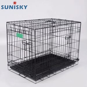 Taşınabilir kapalı ev çelik tel evcil hayvan kafesi köpek Metal tel kafes kedi tavşan tavuk taşıma kafesi ile çift kapı - Product Image 2