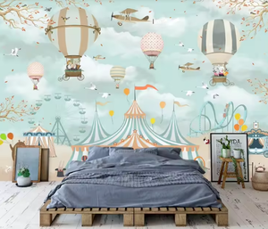 Papier peint mural pour enfants, animaux <span class=keywords><strong>de</strong></span> cirque, <span class=keywords><strong>montgolfière</strong></span>, parc d'attractions, papier peint pour la décoration <span class=keywords><strong>de</strong></span> la chambre des enfants - Product Image 4