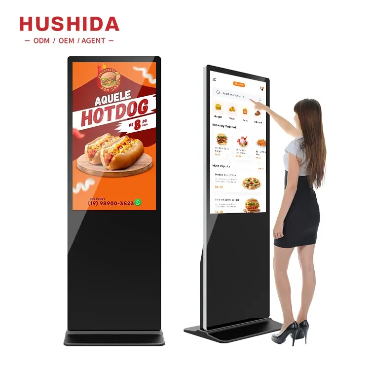 Papan reklame digital Stan kios berdiri ultra tipis interaktif pengendali jarak jauh WiFi dalam ruangan 55 inci