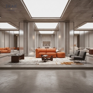 Sofá Modular de Cuero EKAR <span class=keywords><strong>Valencia</strong></span> con Otomana Redonda en Vibrante Color Naranja - Product Image 4