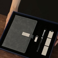 Ensemble cadeau d'affaires pour réunion, comprenant un stylo en laiton et en bois, un marque-page, un carnet, un clé USB, boîte cadeau