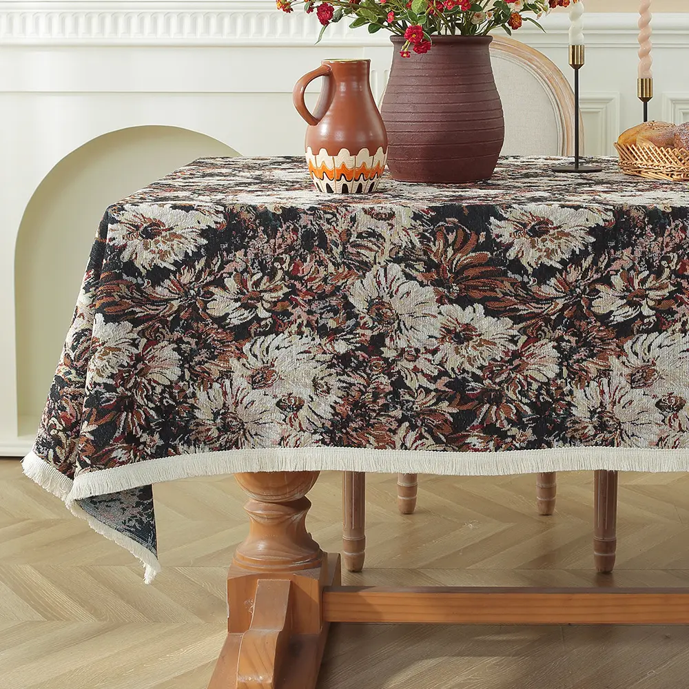 Fransız Vintage yağlıboya İplik-boyalı masa örtüsü püskül ev dikdörtgen masa örtüsü piknik örtüsü masa örtüsü