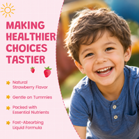 Complément alimentaire liquide oral pour enfants Iron Drops, saveur fraise, 2 ml, soutien quotidien en vitamines, végétalien, pour l'immunité et la densité osseuse
