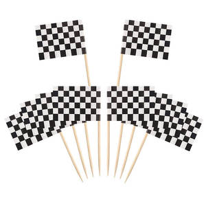 Benutzer definierte karierte Racing <span class=keywords><strong>Flag</strong></span> Zahnstocher Bambus Cupcake Picks und Dinner Flags Rennwagen Cake Topper und Party Dekorationen - Product Image 3