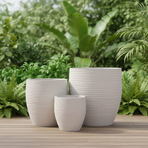 Pot de fleurs rond <span class=keywords><strong>en</strong></span> fibreclay texturé rouge rouille, sculpté à la main, écologique et durable, avec trou de drainage pour la maison et le jardin - Product Image 5