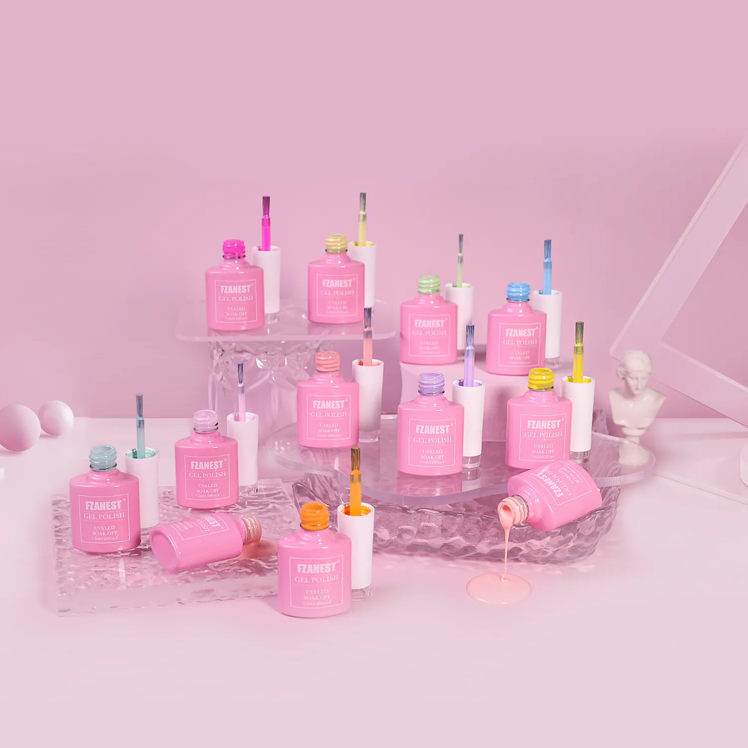 FZN kit de unhas para salão de beleza, suprimentos HEMA gratuitos macaron pastel neon, conjunto completo profissional de pintura de unhas com coração, tecnologia de gel UV