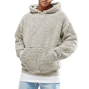 Autumn Mens Warm Faux Fur Fleece Hoodie Solid Color Hooded Sweatshirt Casual Pullover Men Clothing