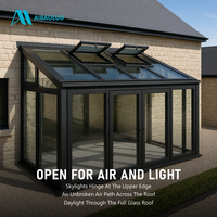 Extension de véranda à cadre en aluminium, portes doubles, toit entièrement vitré, verre trempé feuilleté pour villa, patio, cour