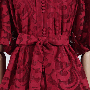 Nouvelle Robe Femme Rétro Imprimée à Boutonnage Simple, Taille Nouée, Manches Lanterne et Dentelle, Tendance - Product Image 6