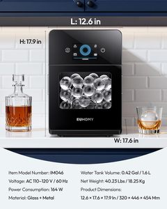 144pcs Euhomy 2" Countertop Whiskey <b>Ice</b> Ball Machine Auto Filling Round Shape Sphere <b>Maker</b> for Business & Bar Im046-sbl * - Product Image 2
