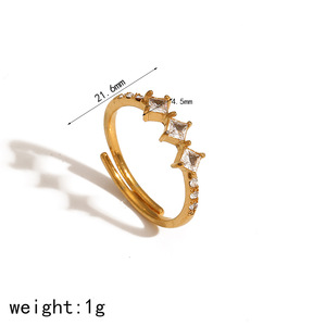 New Arrival Trendy Jewelry 18k Gold Plated Zircon Inlay Stainless Steel Dainty <b>Adjustable</b> <b>Ring</b> for Women - Product Image 5