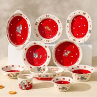 Ensemble de vaisselle de haute qualité, festif, mignon, en céramique, bol rond, assiette, ensemble de vaisselle Tom et Jerry avec boîte cadeau