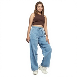 Pantalon droit taille haute en molleton pour femme, motif 3D, écologique, respirant, en coton lavé, coupe décontractée, avec cordon de serrage - Product Image 1