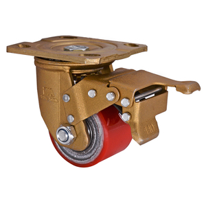 Ruedas giratorias de 3 pulgadas de alta resistencia, con núcleo de hierro fundido y PU de nailon, perfil bajo, acabado arenado <span class=keywords><strong>dorado</strong></span>, doble freno, pequeñas. - Product Image 3