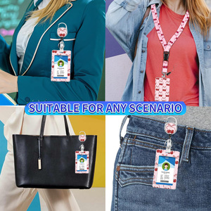 ชุดใส่บัตรแนวตั้งพิมพ์ลาย UV สองชั้น สีชมพูเชอร์รี่ พร้อมสายคล้องแบบดึงง่าย คลิปหนีบด้านหลัง โบว์ตาข่าย และสายคล้องแบบม้วน - Product Image 3