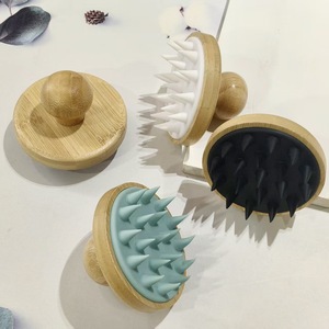 Laser Logo Hair Comb Cleaning Bamboo Hairbrush Silicone Bath <b>Brush</b> Wet and Dry Hair Scalp Massage with Bamboo Handle - Product Image 5
