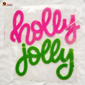 Jolly Ly Fur Natal Puff halus Dtf transfer panas cetakan Laser potong Chenille besi pada patch kustom untuk pakaian t-shirt - Product Image 1