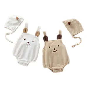 Spring and Summer Newborns Baby Animal Jumpsuit Baby Boys and Girls Cute Sleeveless Suspender Bear Romper and Hat