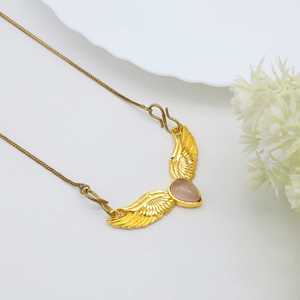 2024 nueva moda forma de pera collar de piedra lunar gris 18K chapado en oro alas de Ángel joyería de moda colgante mujeres con cadena de cuerda - Product Image 6