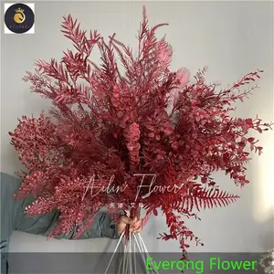 Centro de mesa de flores de color rojo oscuro para boda, rellenos sueltos, decoración de flores artificiales, hierba artificial de color rojo oscuro, para boda DE LA A-808