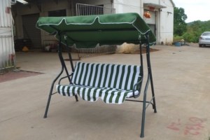Fauteuil balançoire de jardin 3 <span class=keywords><strong>places</strong></span> avec coussin rayé et auvent métallique imperméable pour terrasse extérieure ou véranda - Product Image 5