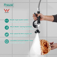 Robinet de cuisine mural Frascio Watermark moderne en acier inoxydable chromé avec douchette extractible et rotation à 360°, 2 poignées