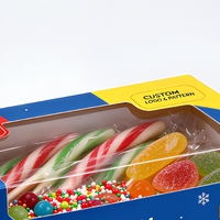 Boîte cadeau de Noël bleue et rouge personnalisée avec fenêtre de présentation et impression d'arbre de Noël pour les cadeaux d'entreprise