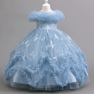 All'ingrosso ragazza lunga pura principessa farfalla stampa svolazzante manica gonfia abito da festa per il compleanno estivo del bambino - Product Image 2