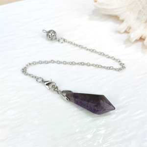 Gros cône pointu pendule en pierre naturelle pour radiesthésie Divination pierre précieuse avec chaîne couleur argent pendentif Reiki Pendule - Product Image 4