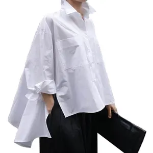 New Arrival casual loose irregular blouse fashion large size style long-sleeved white blouse