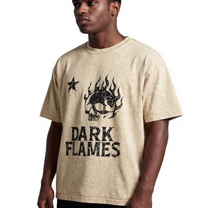 Custom Mens Vintage Washed Graphic T <b>Shirt</b> Oversized Streetwear <b>Flame</b> Skull Print Short Sleeve Crew Neck Cotton Casual Tee - Product Image 3