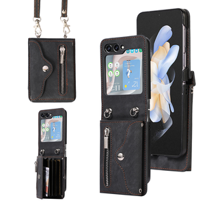 Funda Retro Vintage de Cuero PU con Correa Cruzada para Samsung Z Flip 5, con Bolsillo para Tarjetas RFID y Cartera - Product Image 4