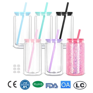 Gobelet pré-percé de 16 oz pour globe à neige, gobelets à neige UV, gobelet à double paroi, gobelet à neige transparent avec bouchon, bricolage, artisanat avec paillettes - Product Image 1