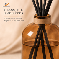 Diffuseur de parfum rond en verre avec huile parfumée et bâtonnets noirs pour la décoration de salle de bain et de chambre à coucher (vente en gros)