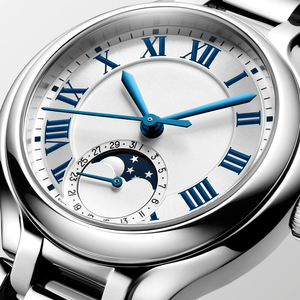 Reloj Mecánico Automático con Fase Lunar, Números Romanos y Correa de Acero Inoxidable para Mujer, Uso Diario Formal, Longinesing - Product Image 3