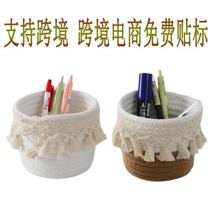 Desktop woven makeup brush <b>storage</b> bucket, handmade cotton <b>rope</b> office pen holder, household miscellaneous item organizing - Product Image 5
