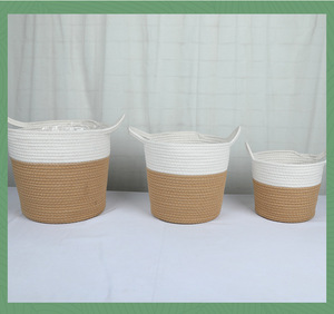 Medium Size Cotton Rope <b>Flower</b> Bucket Woven <b>Basket</b> Living Room Decor Storage - Product Image 6
