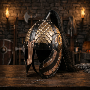 Casco de Armadura de Latón Chapado en Oro con Crin Negra, Estilo Antiguo, para Cosplay de Fantasía, Pieza de Exhibición - Product Image 2