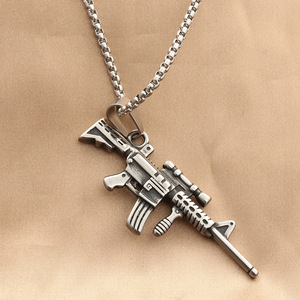 Pendentif Géométrique Fusil M416 en Acier Inoxydable Thème Rétro Punk pour Hommes, Collier Chaîne Carrée Perles Style Punk, Cadeau 280340 - Product Image 2