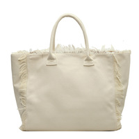 Sac fourre-tout en toile à grandes franges pour femme, sac de plage personnalisé à poignée supérieure avec rayures et franges pour l'été
