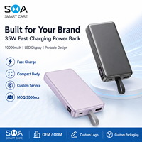 Batería Externa Portátil de 10000mAh con Cable Integrado Desmontable, Carga Rápida PD35W, Pantalla LED, para Uso en Exteriores, Tendencia 2026