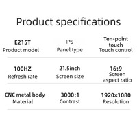 Monitor Portabel Layar Sentuh 21,5 Inci 1920 X 1080 IPS LCD 100Hz 300Nits Tipe C Layar Sentuh Sepuluh Titik Speaker Internal